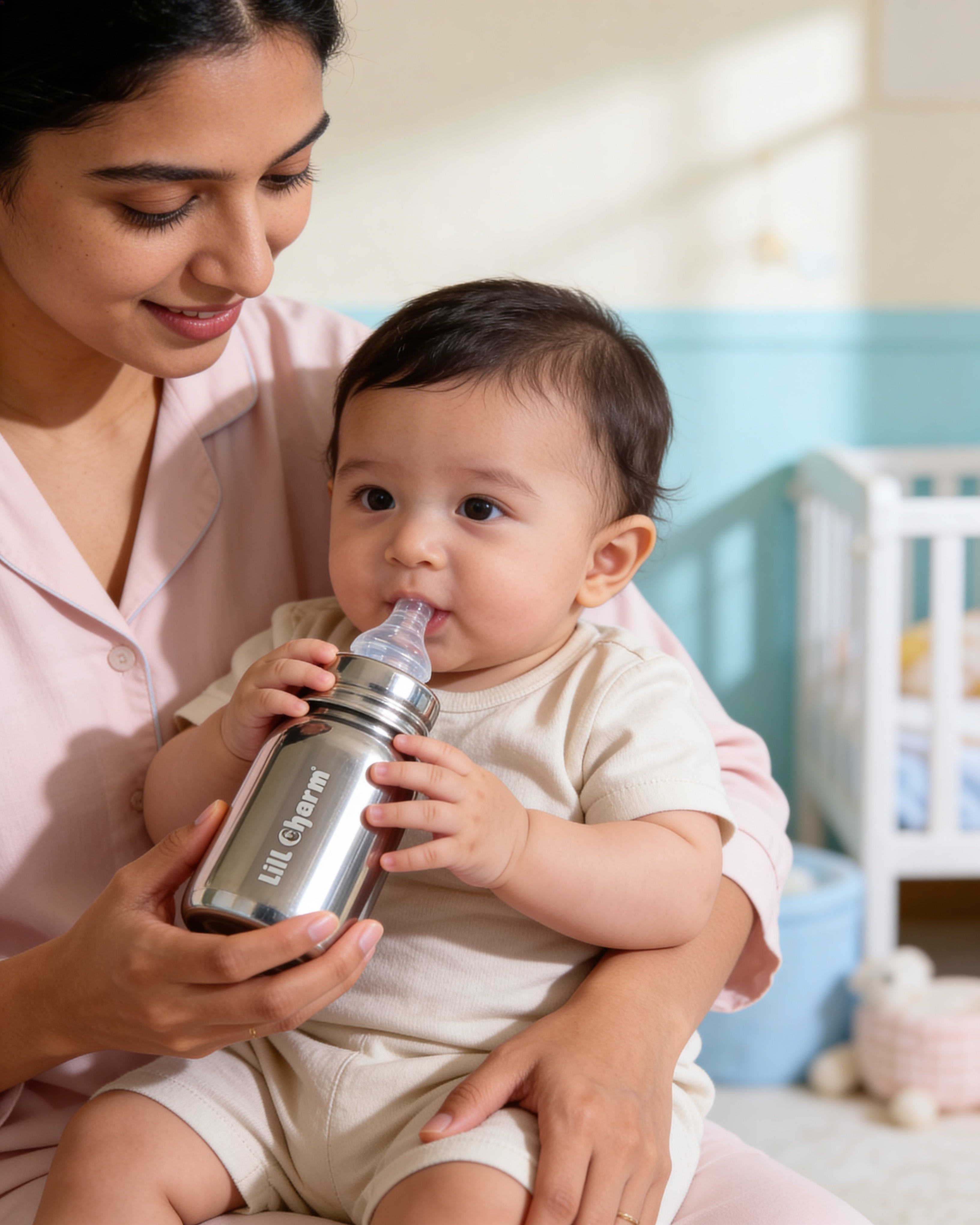 Stainless Steel Feeding Bottle with Measuring Scale Combo | BPA-Free 304 Grade Steel | Leak-Proof & Safe